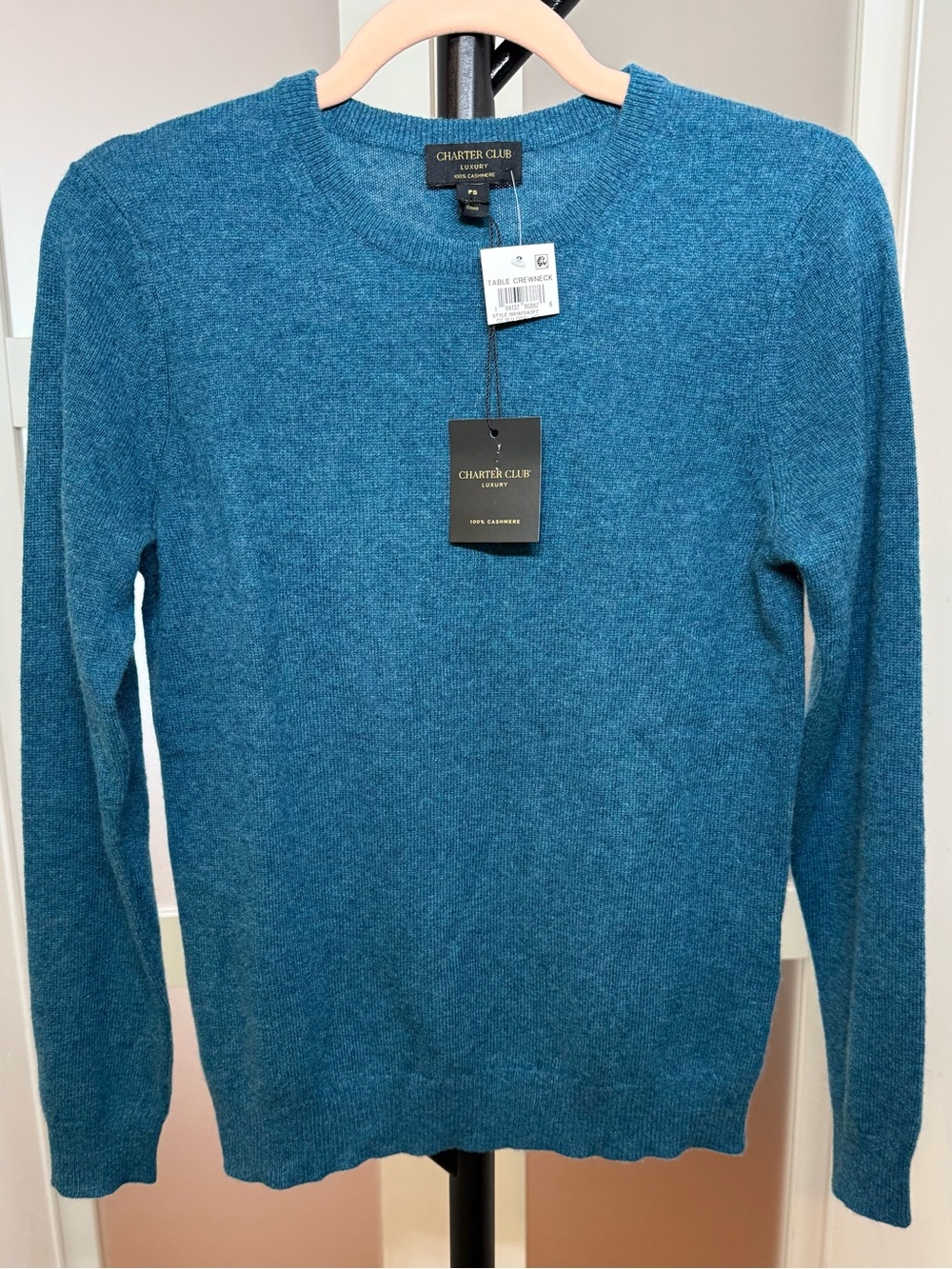 Charter Club Luxury Teal Crewneck Sweater, 100% Cashmere NWT, size PS
